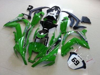 2011-2015 Kawasaki ZX10R Motorcycle Fairings - Green Glossy Black Elf Henleys Vent-Axia 69 UK Manufacturers