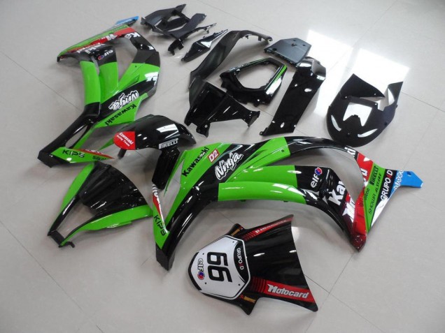2011-2015 Kawasaki ZX10R Motorcycle Fairings - Green Red Glossy Black KIPS Motocard Elf 66 UK Manufacturers