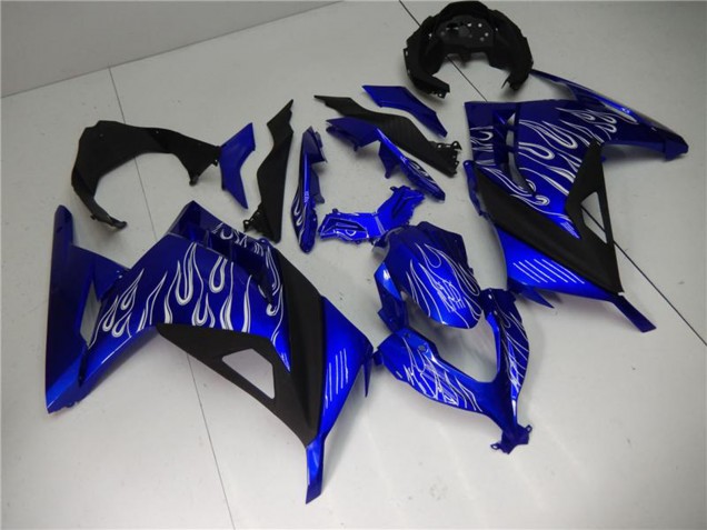2013-2024 Kawasaki Ninja 300 EX300R Motorcycle Fairings - Blue Black White Flame UK Manufacturers
