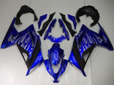 2013-2024 Kawasaki Ninja 300 EX300R Motorcycle Fairings - Blue Black White Flame UK Manufacturers