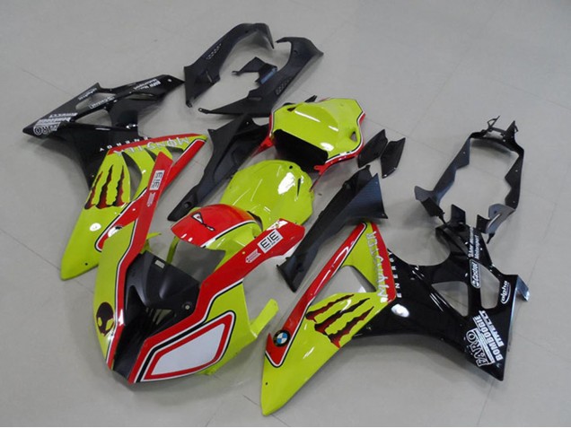 2009-2014 BMW S1000RR Motorcycle Fairings - Neon Yellow Red Glossy Black Monster UK Manufacturers