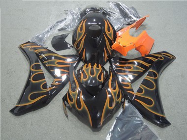 2008-2011 Honda CBR1000RR Motorcycle Fairings - Glossy Black Orange Flame UK Manufacturers