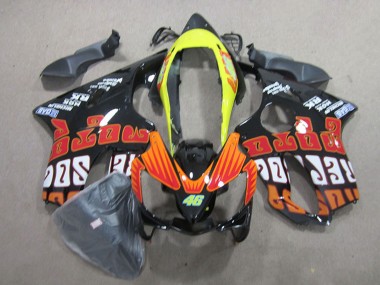 2004-2007 Honda CBR600 F4i Motorcycle Fairings - Yellow Orange Glossy Black Rossi 46 UK Manufacturers