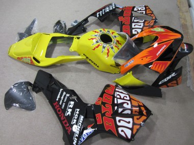 2003-2004 Honda CBR600RR Motorcycle Fairings - Yellow Orange Glossy Black Rossi Repsol 46 UK Manufacturers