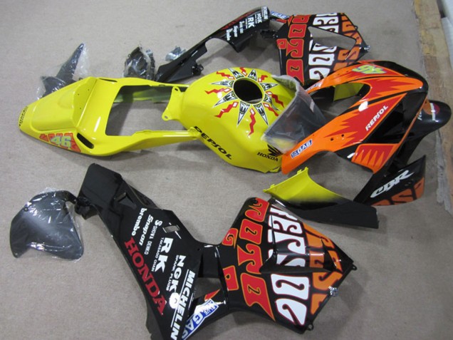 2003-2004 Honda CBR600RR Motorcycle Fairings - Yellow Orange Glossy Black Rossi Repsol 46 UK Manufacturers