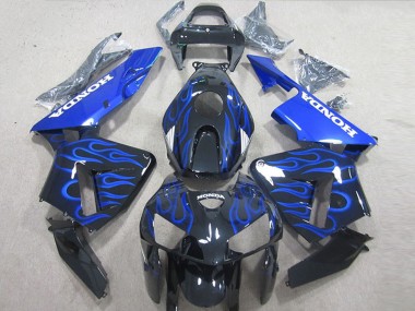 2005-2006 Honda CBR600RR Motorcycle Fairing Kits - Glossy Black Blue Flame UK Manufacturers