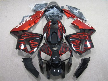 2005-2006 Honda CBR600RR Bike Fairings - Glossy Black Red Flame UK Manufacturers