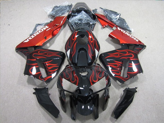 2005-2006 Honda CBR600RR Bike Fairings - Glossy Black Red Flame UK Manufacturers