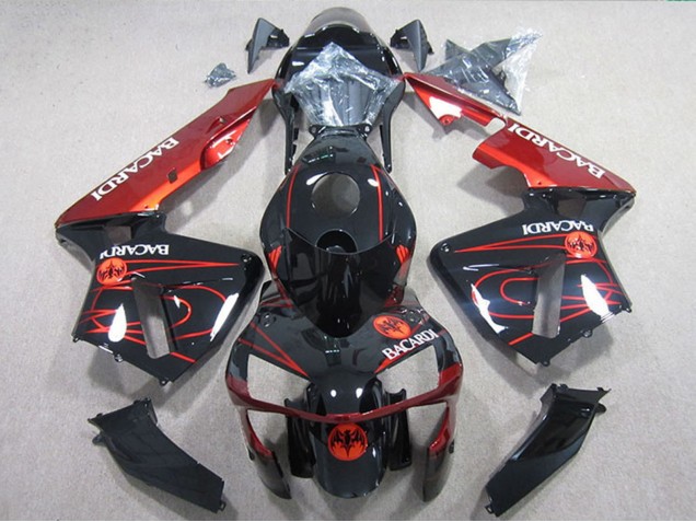 2005-2006 Honda CBR600RR Motorcycle Fairings - Glossy Black Red BACARDI UK Manufacturers