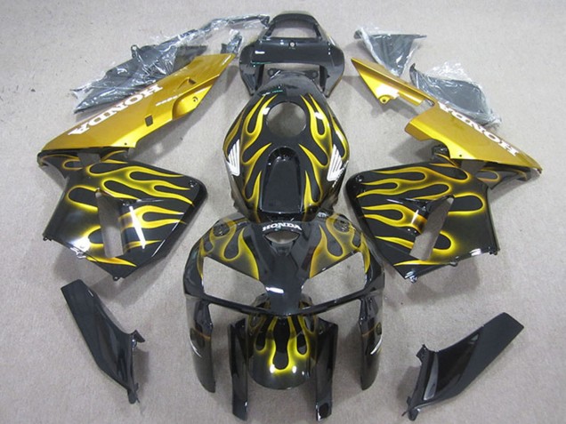 2005-2006 Honda CBR600RR Motorcycle Fairings - Glossy Black Yellow Flame UK Manufacturers