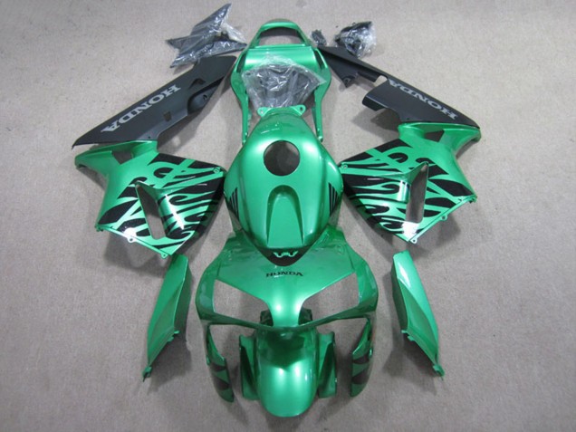 2007-2008 Honda CBR600RR Motorcycle Fairings - Green Glossy Black Flame UK Manufacturers