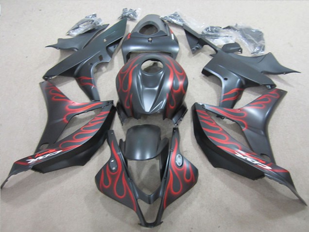 2007-2008 Honda CBR600RR Motorcycle Fairings - Matte Black Red Flame UK Manufacturers