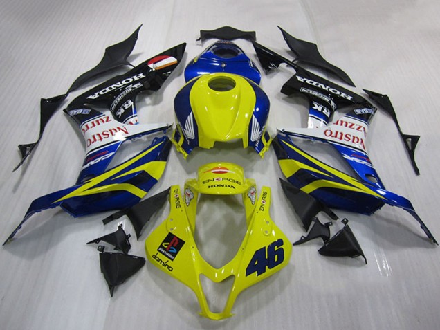 2007-2008 Honda CBR600RR Motorcycle Fairing - Yellow Blue White Glossy Black Nastro Azzurro UK Manufacturers