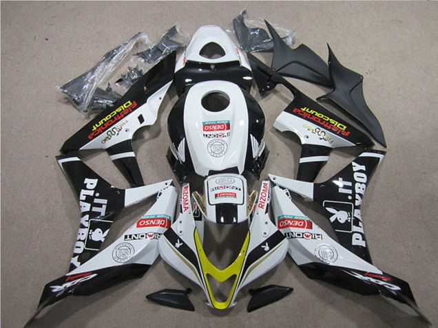 2007-2008 Honda CBR600RR Motorcycle Fairings - White Gold Glossy Black PlayBoy HRC UK Manufacturers