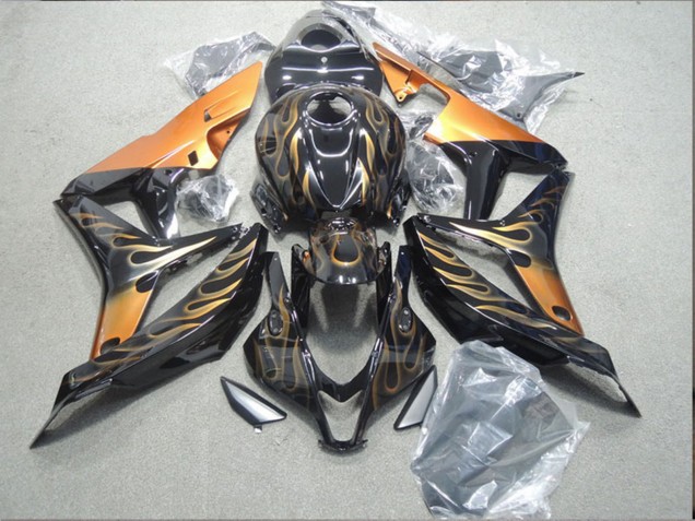 2007-2008 Honda CBR600RR Motorcycle Fairing - Glossy Black Orange Flame UK Manufacturers