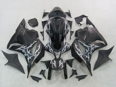 2007-2008 Honda CBR600RR Motorcycle Fairings - Matte Black Silver Flame UK Manufacturers