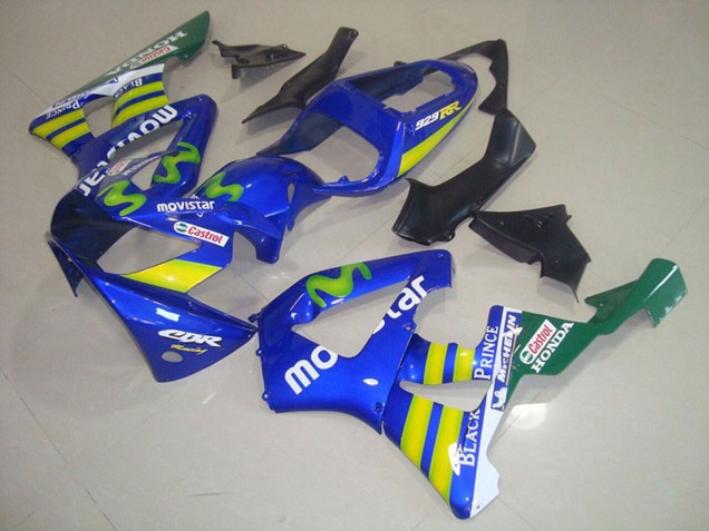 2000-2001 Honda CBR900RR 929 Motorcycle Fairings - Blue Yellow Green MoviStar Castrol UK Manufacturers