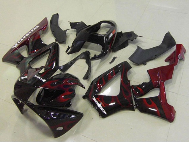 2000-2001 Honda CBR900RR 929 Motorcycle Fairings - Glossy Black Red Flame UK Manufacturers