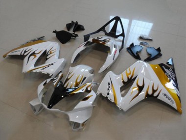 2002-2013 Honda VFR 800 Motorcycle Fairing - White Gold Flame UK Manufacturers