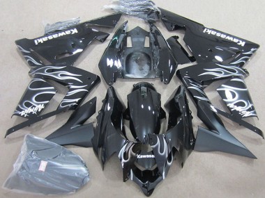2004-2005 Kawasaki ZX10R Motorcycle Fairings - Black with White Flame UK Manufacturers