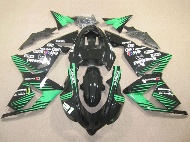 2004-2005 Kawasaki ZX10R Motorcycle Fairings - Black Green C-Shock Monster UK Manufacturers