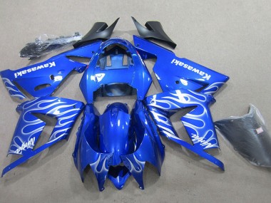 2004-2005 Kawasaki ZX10R Motorcycle Fairing - Blue White Flame UK Manufacturers