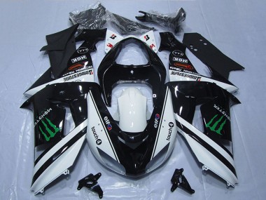 2006-2007 Kawasaki ZX10R Motorcycle Fairings - White Glossy Black Green Elf Touch4 Monster UK Manufacturers