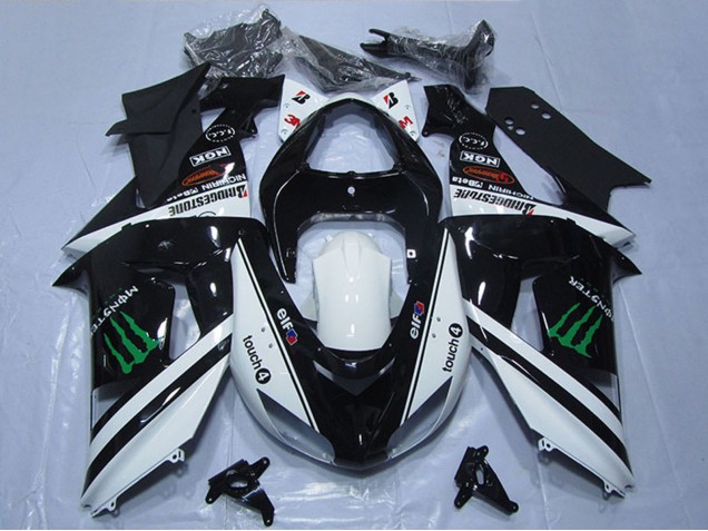 2006-2007 Kawasaki ZX10R Motorcycle Fairings - White Glossy Black Green Elf Touch4 Monster UK Manufacturers