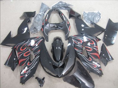 2006-2007 Kawasaki ZX10R Motorcycle Fairings - Glossy Black Red White Flame UK Manufacturers