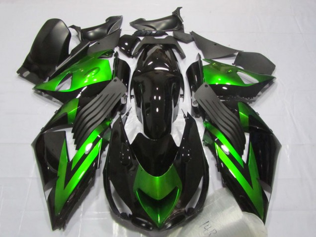 2006-2011 Kawasaki ZX14R ZZR1400 Motorcycle Fairings - Glossy Black Green Stripe UK Manufacturers
