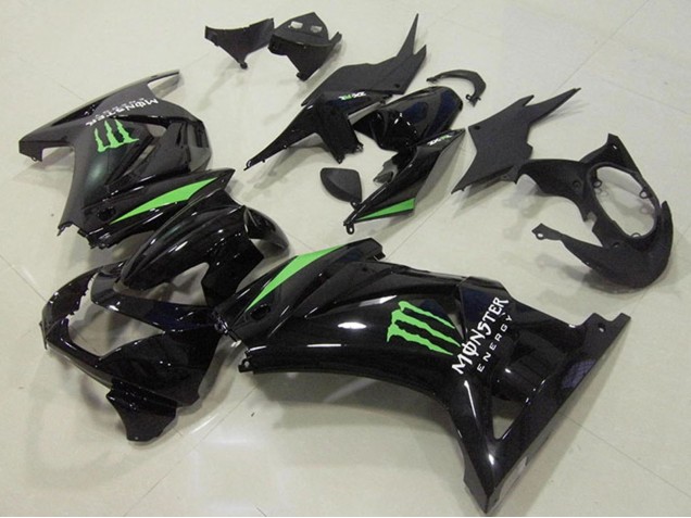2008-2012 Kawasaki ZX250R Motorcycle Fairings - Glossy Black Green Monster Energy UK Manufacturers