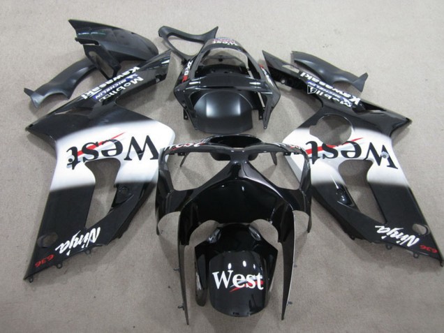2003-2004 Kawasaki ZX6R Motorcycle Fairing - Glossy Black White West UK Manufacturers
