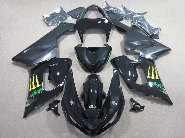 2005-2006 Kawasaki ZX6R Motorcycle Fairing - Glossy Black Yellow Monster UK Manufacturers