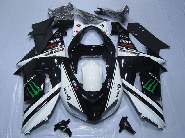 2007-2008 Kawasaki ZX6R Motorcycle Fairings - Black White Monster Touch4 UK Manufacturers