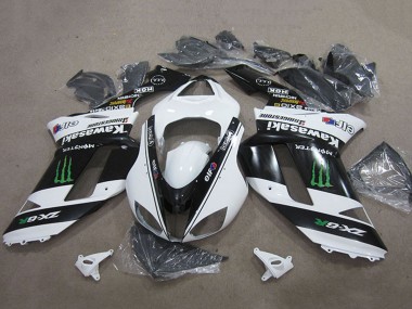 2007-2008 Kawasaki ZX6R Motorcycle Fairings - Black White Monster UK Manufacturers