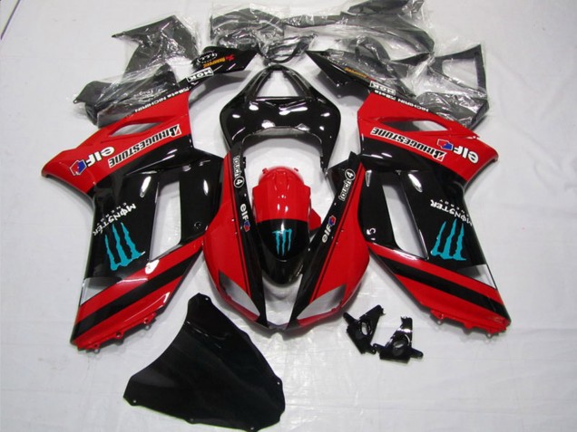 2007-2008 Kawasaki ZX6R Motorcycle Fairings - Red Black Monster UK Manufacturers