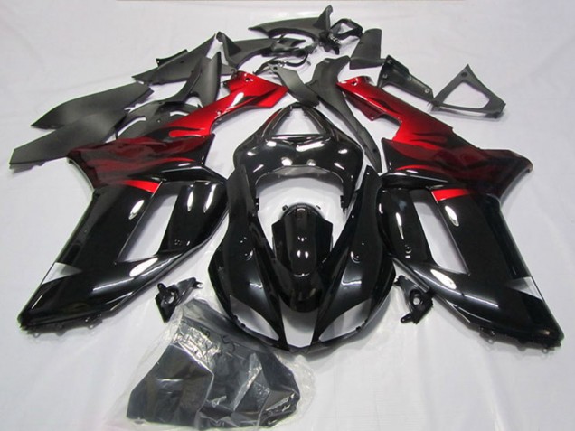 2007-2008 Kawasaki ZX6R Motorcycle Fairings - Black Red UK Manufacturers
