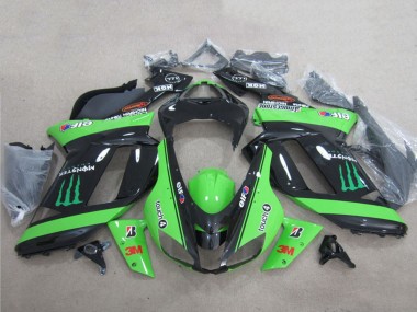 2007-2008 Kawasaki ZX6R Motorcycle Fairings - Green Black 3M Monster UK Manufacturers