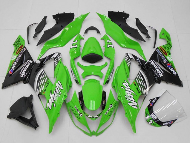 2013-2018 Kawasaki ZX6R Motorcycle Fairings - Green White Silver Black Elf Touch4 Bridgestone 11 UK Manufacturers
