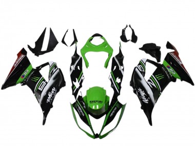 2013-2018 Kawasaki ZX6R Motorcycle Fairings - Green Black White Elf Monster UK Manufacturers