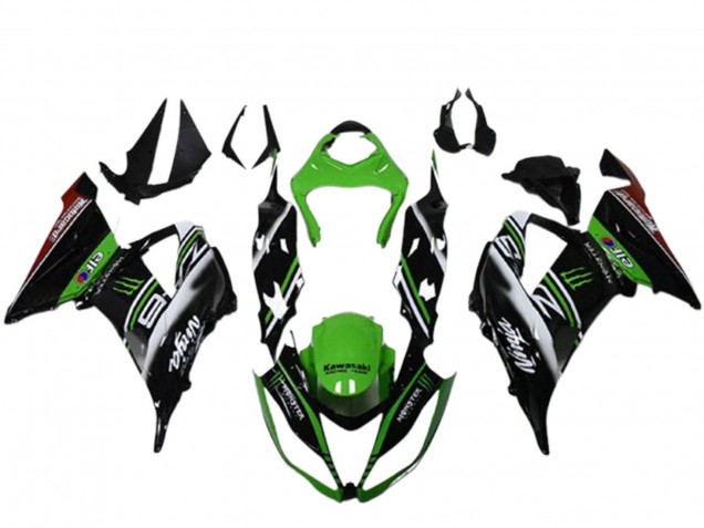 2013-2018 Kawasaki ZX6R Motorcycle Fairings - Green Black White Elf Monster UK Manufacturers
