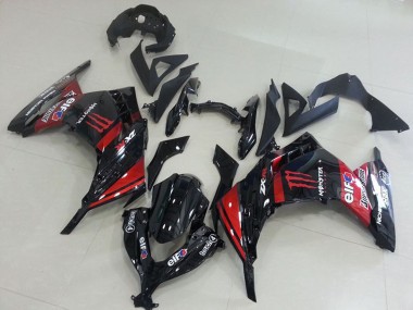 2013-2018 Kawasaki ZX300R Motorcycle Fairings - Glossy Black Red Elf Touch4 Monster UK Manufacturers