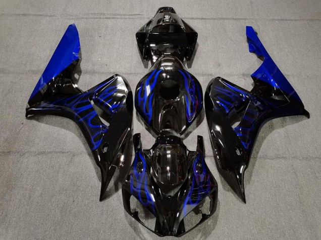 2006-2007 Honda CBR1000RR Motorcycle Fairing - Glossy Black Blue Flame UK Manufacturers