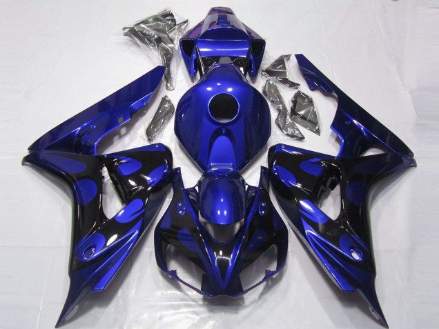 2006-2007 Honda CBR1000RR Motorcycle Fairings - Blue Glossy Black Flame UK Manufacturers
