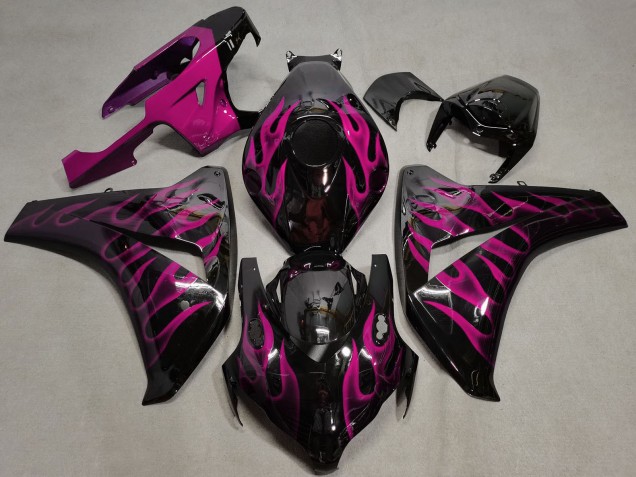 2008-2011 Honda CBR1000RR Motorcycle Fairings - Glossy Black Pink Flame UK Manufacturers