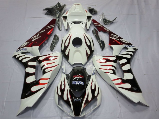 2006-2007 Honda CBR1000RR Motorcycle Fairings - White Red Glossy Black Flame UK Manufacturers
