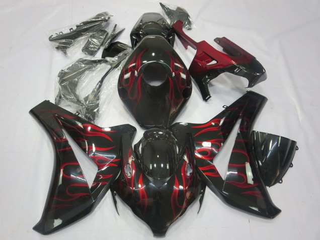 2008-2011 Honda CBR1000RR Motorcycle Fairings - Glossy Black Red Flame UK Manufacturers