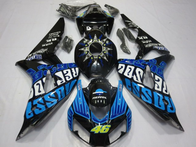 2006-2007 Honda CBR1000RR Motorcycle Fairings - Glossy Black Blue Rossi 46 UK Manufacturers