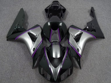 2006-2007 Honda CBR1000RR Motorcycle Fairings - Silver Purple Glossy Black Pinstripe UK Manufacturers