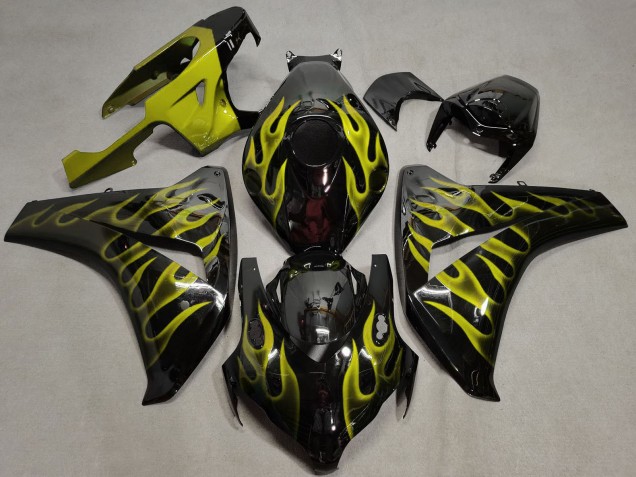 2008-2011 Honda CBR1000RR Motorcycle Fairings - Glossy Black Gold Flame UK Manufacturers